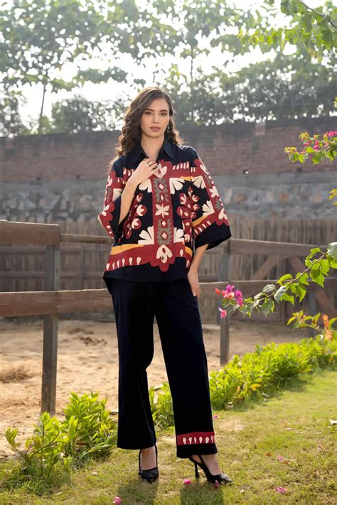 TRENDING DRESS POPLIN BRUSH PAINT CO-ORD SET COLLARED SHIRT & TROUSERS ...