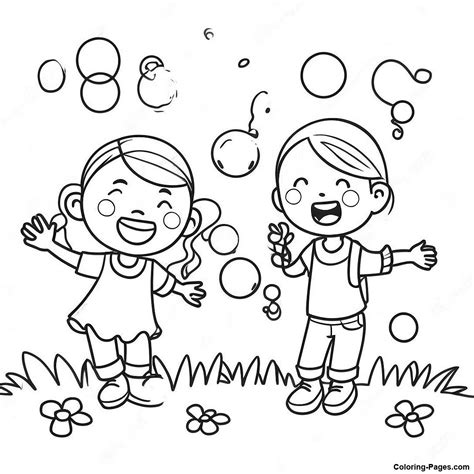 Happy Children Blowing Bubbles Coloring Page | Coloring-Pages.com