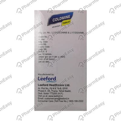 Coldmine Strip Of 10 Tablets: Uses, Side Effects, Price & Dosage ...