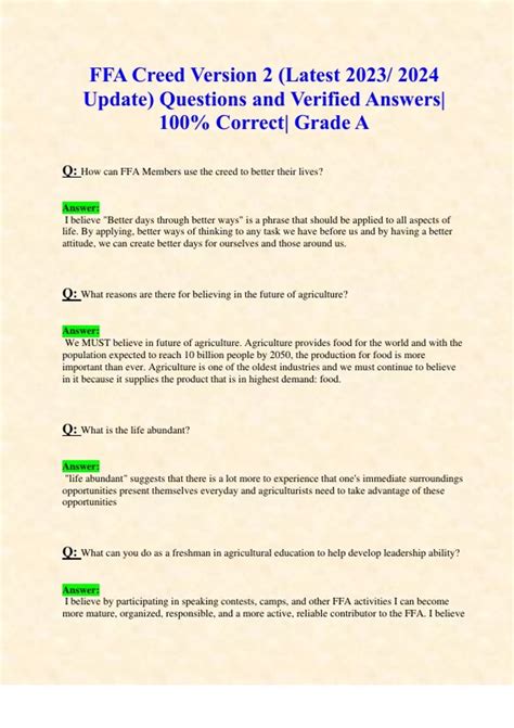 FFA Creed Version 2 (Latest 2023/ 2024 Update) Questions and Verified ...