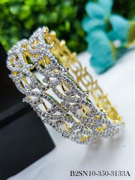 Gold Plated Studded Set of 2 AD bangles – Griiham