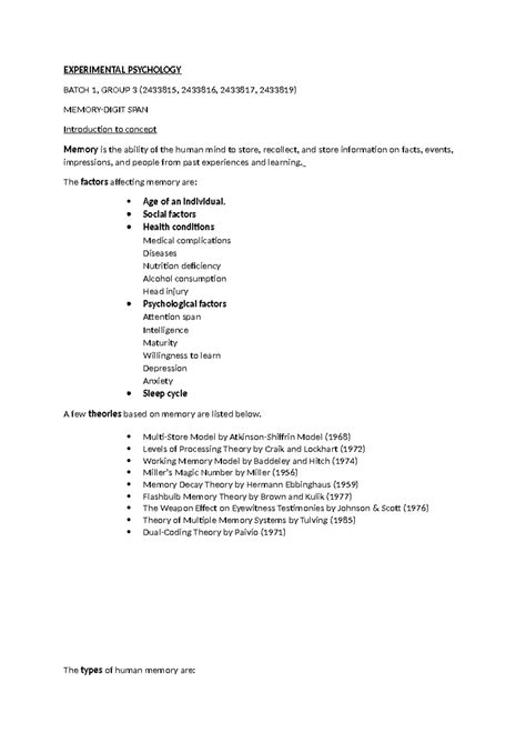 Experimental Psychology 8 - EXPERIMENTAL PSYCHOLOGY BATCH 1, GROUP 3 ...