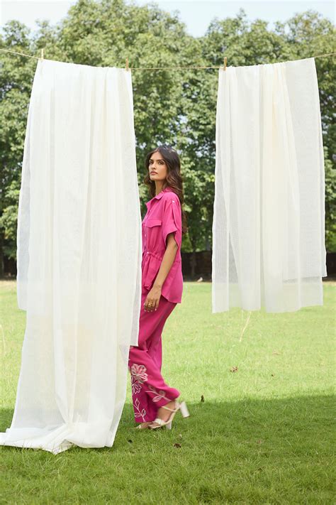 Pink Floral Embroidered Linen Set – INCHING INDIA