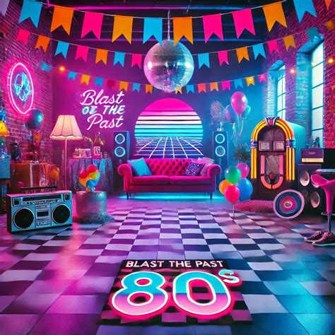 Turn back time with our lively 80s throwback party setup! Featuring ...