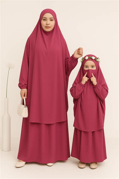 Mother and Daughter Matching Knee Length Jilbab Abaya with Pink with ...