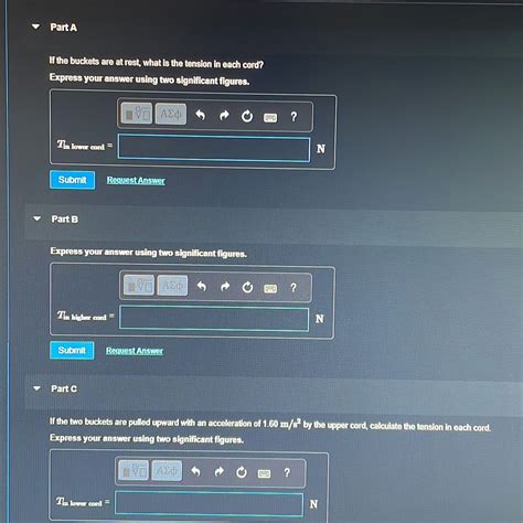 SOLVED: Para If the buckets are at rest, what is the tension in each ...