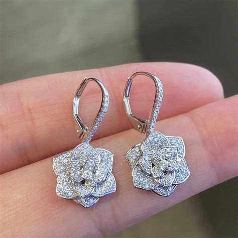 Silver Plated American Diamond Studded Floral Rose themed Drop Earring ...