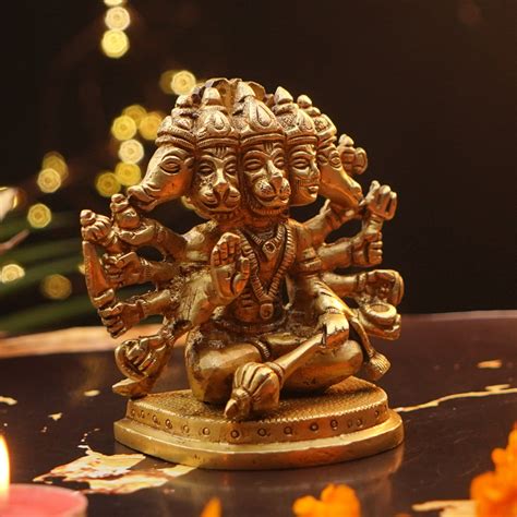 Panchmukhi Pure Brass Hanuman Murti for Daily Worship 4 inch | 800 g ...