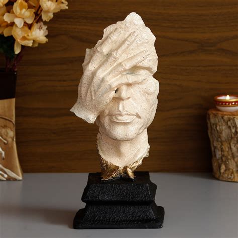 White Antique Finish Man Hand on Face Handcrafted Decorative Polyresin ...