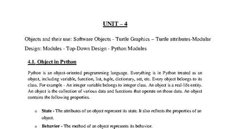 Python Unit 4: Objects, Turtle Graphics, and Module Design Notes - Studocu
