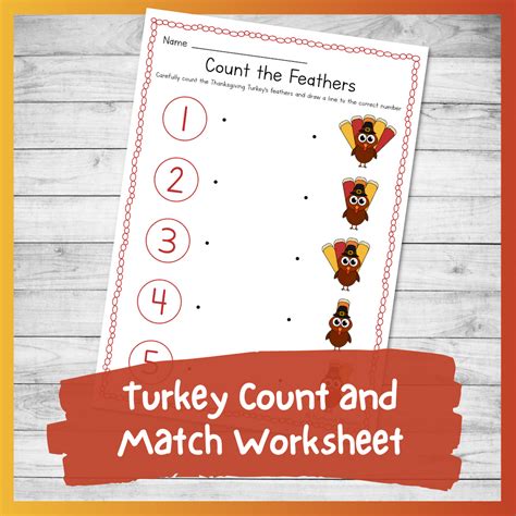 Thanksgiving Turkey Count and Match Worksheet for Kindergarten (1-5 ...