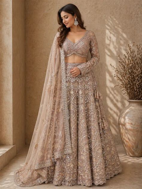 Beige Net Embroidered Bridal Lehenga Set – Rithika Suits