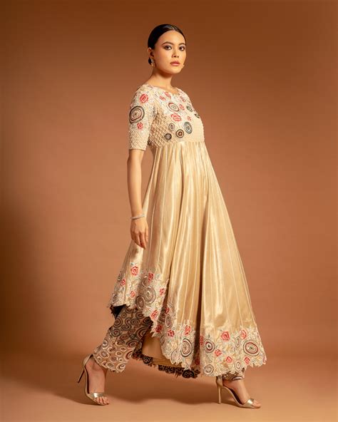 Beige Ajrak Embellished Anarkali With Pant – Sejal Kamdar Designs