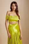 Buy Green Maheshwari Embroidery Off-shoulder Neon Frill Skirt And Off ...