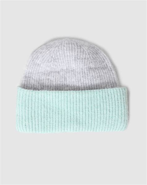Green Colourblocked Rib-Knit Beanie