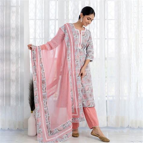 Blue printed straight kurta with Pant and Dupatta – Ekohum