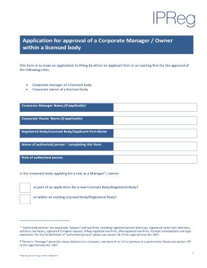 Fillable Online ipreg org Application for approval of a Corporate ...