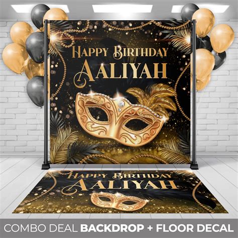 Backdrop Floor Decal Combo, Mask Ball Banner, Mardi Gras Backdrop ...