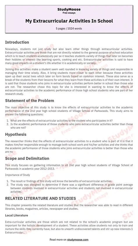 My Extracurricular Activities In School Free Essay Example