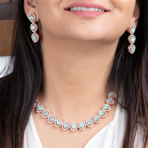 Buy Estele Rose Gold Plated CZ Stunning Tear Drop Necklace Set with ...