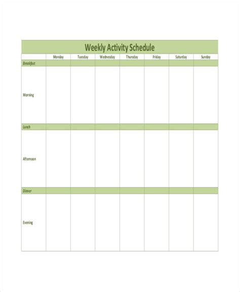 Image result for Weekly Activity Schedule Template Excel