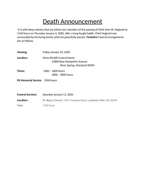 Free Printable Death Announcement Templates [Word] Examples