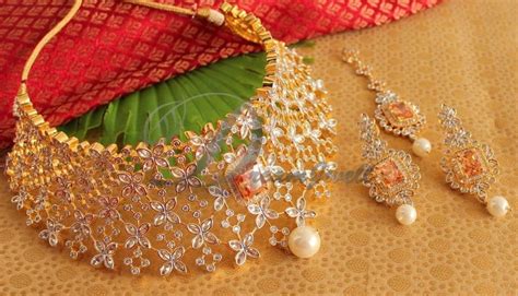 DREAMJWELL - Gorgeous Cz Two Tone Bridal Choker Necklace Set- DJ14383 ...