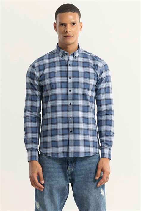 Buy Men's Gazing Grid Blue Checks Shirt Online | SNITCH