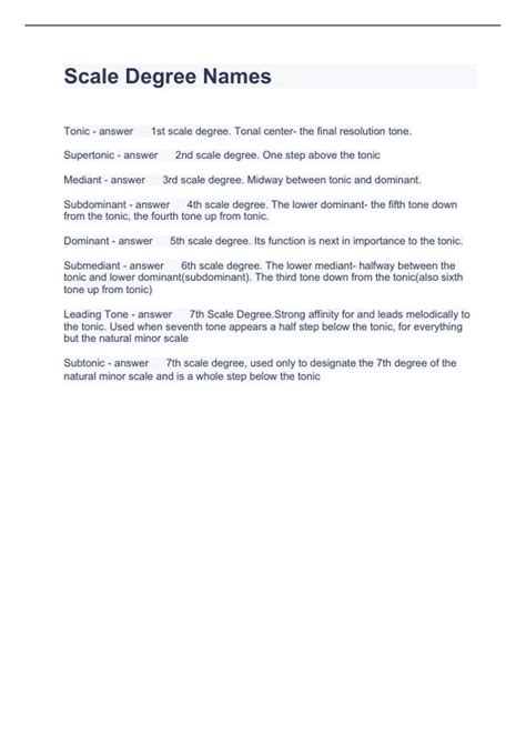 Scale Degree Names Questions with correct Answers 2023 - Degree - Stuvia US