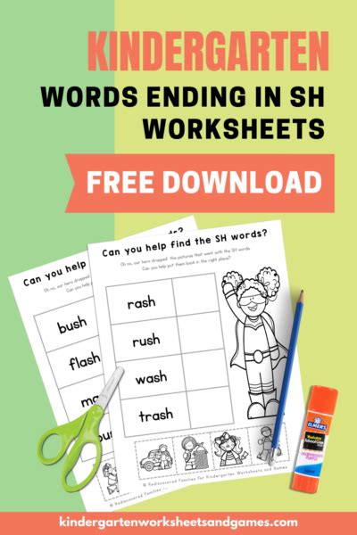 Words that End in SH: Free Printable Worksheets for Kindergarten
