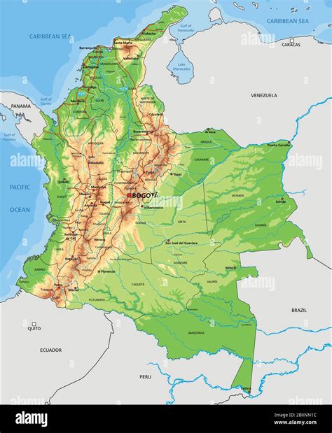 High detailed Colombia physical map with labeling Stock Vector Image & Art - Alamy