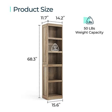 Buy LINSY HOME 68in 5 Tier Bookshelf, Tall Narrow Bookcase Shelf ...