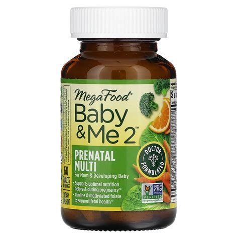 MegaFood, Baby & Me 2, Suplemento multivitamínico prenatal, 60 comprimidos