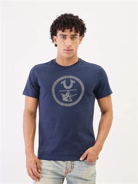 Shop True Religion Men Navy Blue Solid Round Neck Tshirt Online ...