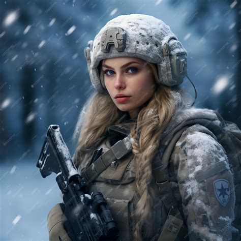 Premium Photo | A pretty female soldier with a haircut wearing winter ...