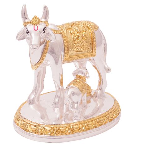 GOLD AND SILVER COATED KAMADHENU/COW IDOL – Deflossysilver