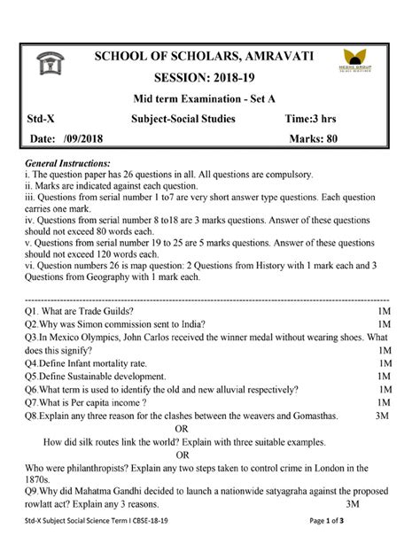 Image result for SST Sample Paper Class 10 Term 2