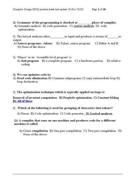 Image result for Compiler Design MCQ Questions and Answers