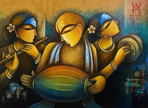 "Aradhana": Yellow Green Acrylic Painting by Mousumi Mukherjee ...