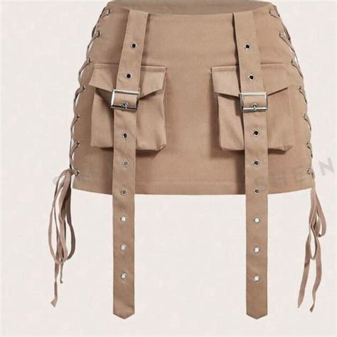 Khaki Mini Skirt W straps | Mini skirts, Tumblr fashion, Cute skirts