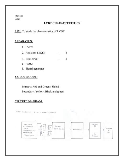 Iilab - lab manual - EXP: 01 Date: LVDT CHARACTERISTICS AIM: To study ...