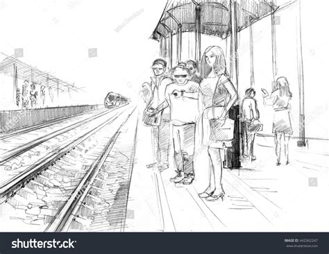 Railway Station Drawing Local Train 的图像结果