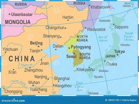 North Korea South Korea Japan China Russia Mongolia Map - Vector Illustration Stock Illustration ...