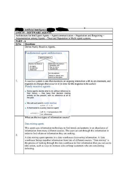KAI501 Unit 4 Notes: Software Agents Architecture & Communication - Studocu
