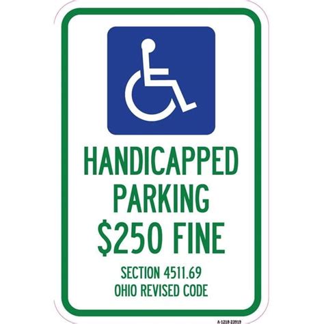 12 x 18 in. Aluminum Sign - Handicapped Parking Dollar 250 Fine Section ...