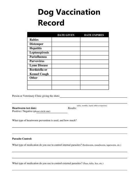 Free Printable Dog Vaccination Record Template: Keep Your Pet's Health ...