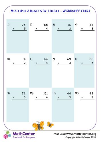 Multiply 2 digits by 1 digit - worksheet no.1 | Worksheets | Math Center