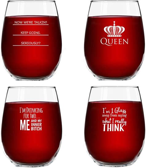 Funny Stemless Wine Glasses Set of 4 (15 oz)- Funny Novelty Wine ...