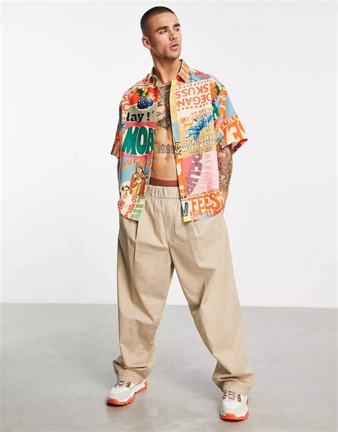 Men postcard pattern and boxy fit Shirt – Roar Fox