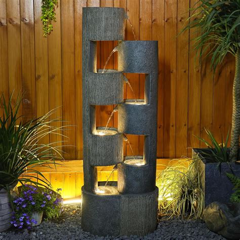 Latitude Run® 51" Outdoor Water Fountain Uneven Cylinders Waterfalls ...